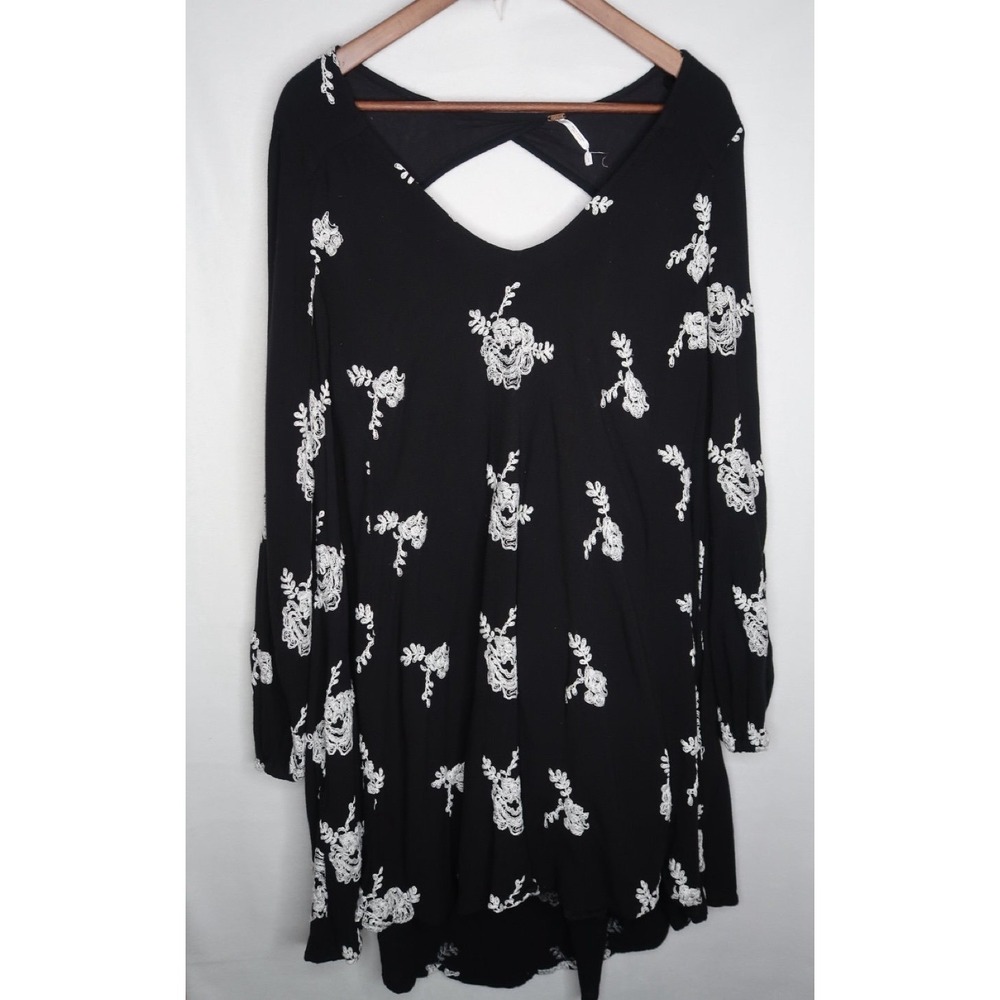 Free People Emma Dress OB439596 Black Embroidered Open Back Boho Women's Large